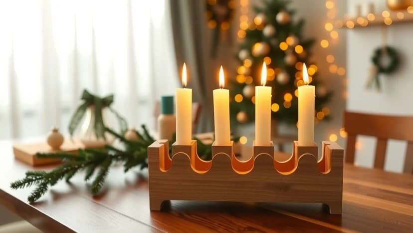 Adventsljusstake med levande ljus hemma